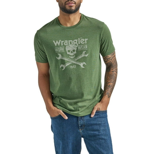 T-shirt Wrangler Homme Manches Courtes Marron – Taille Régulière, 50% Coton 50% Polyester, Neuf Avec étiquettes