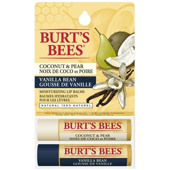Burt's Bees 100% Natural Moisturizing Lip Balm, Coconut & Pear and Vanilla Bean -, 2 Pack