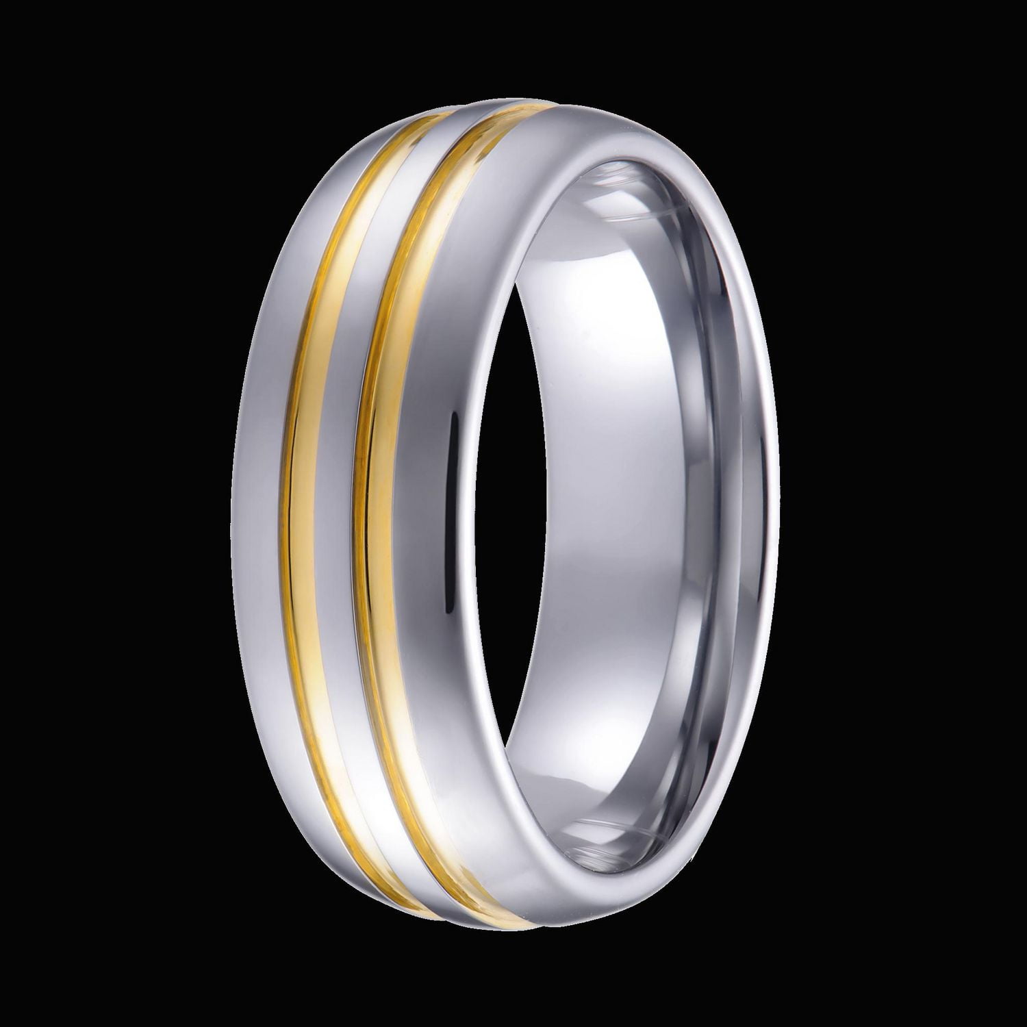 Quitessential Tungstène plaqué or poli avec laser Bague pour hommes