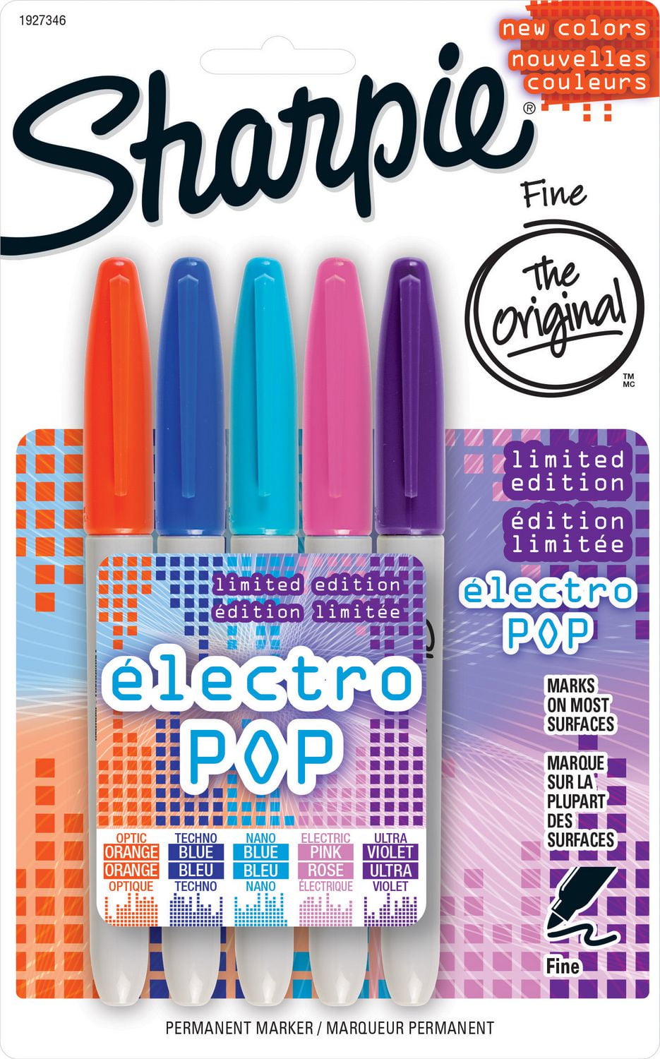Sharpie Electro Pop Permanent Markers, Fine Point, Assorted Colors, 5