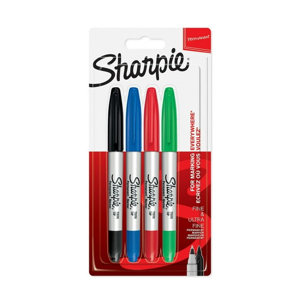 Sharpie Marqueurs permanents à double pointe en couleurs assorties, Paq. de 4 Sharpie