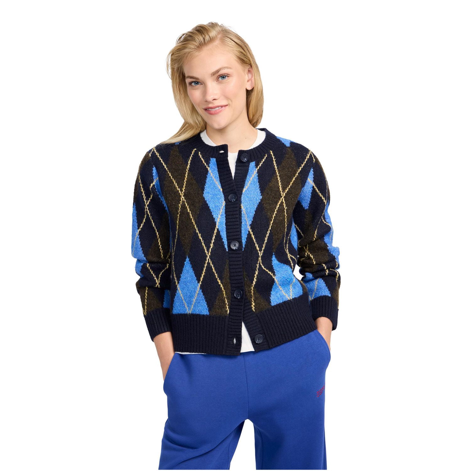 Esprit Cardigan en Tricot Argyle pour Femmes, Tailles TP-TTG
