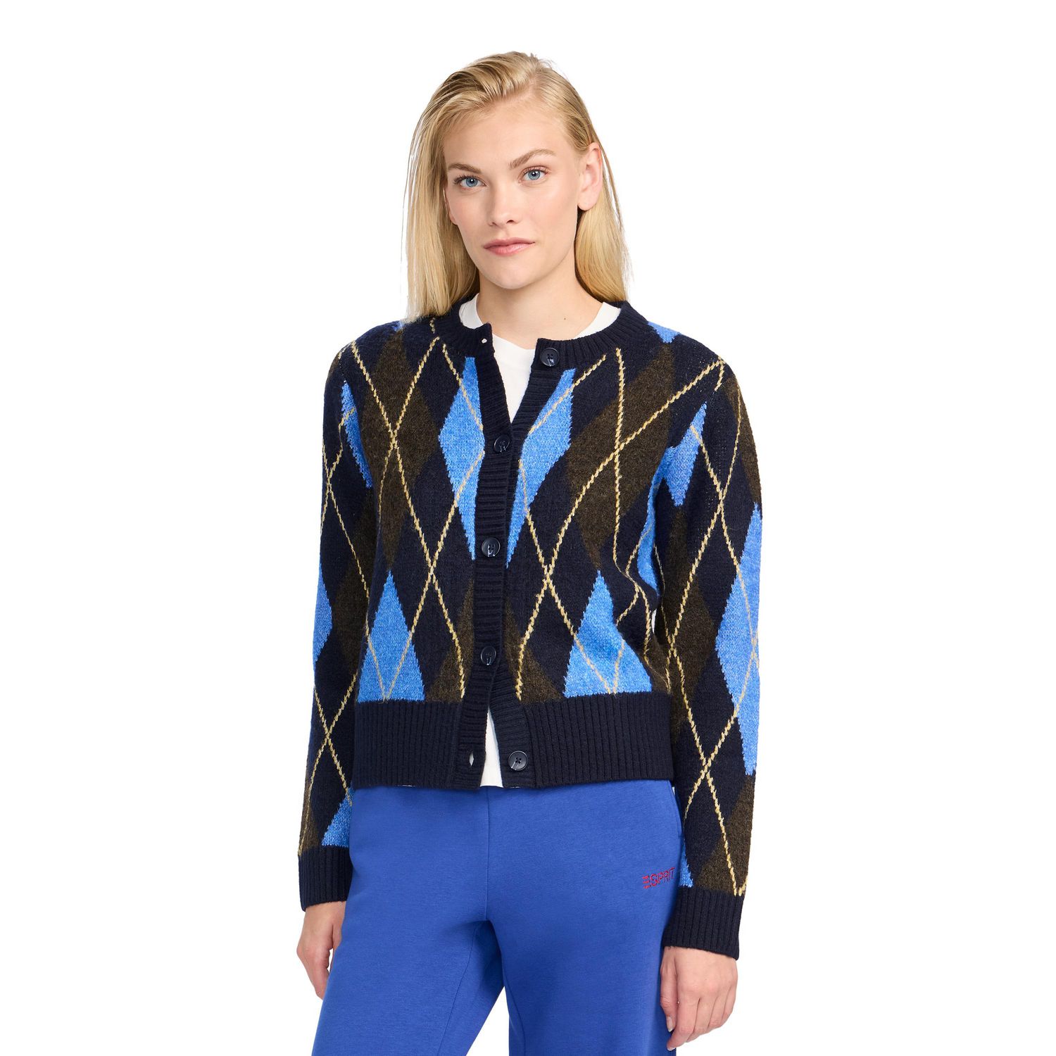 Esprit Cardigan en Tricot Argyle pour Femmes, Tailles TP-TTG