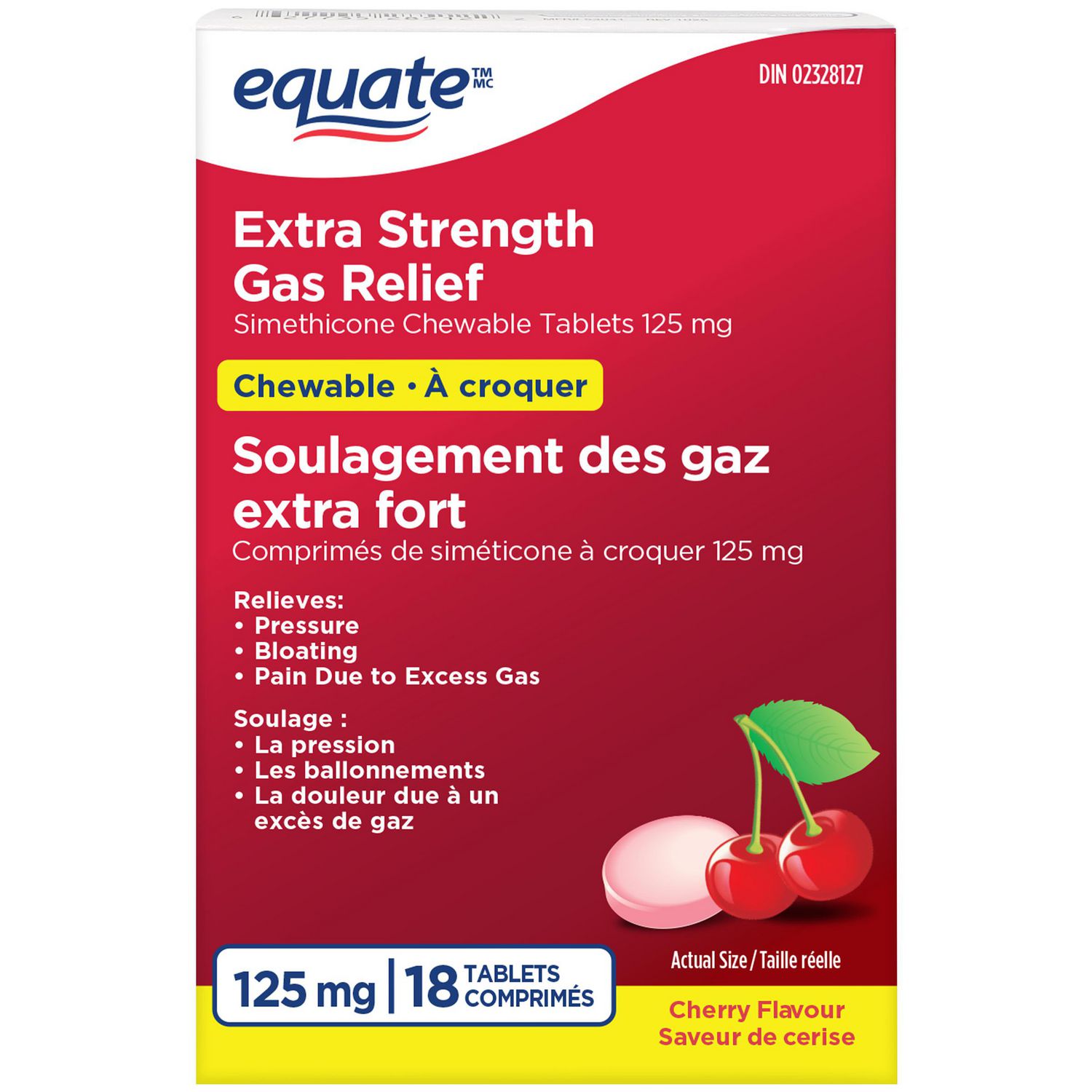 Equate Chewable Extra Strength Gas Relief, 125 mg, 18 Tablets