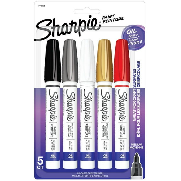 Sharpie Oil-Based Medium Point Paint Markers, Assorted Colors, 5-Pack,  Opaque paint marker 