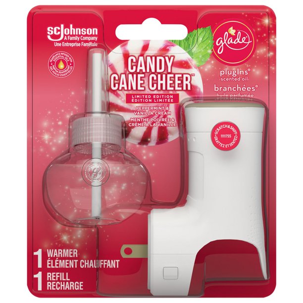 Glade PlugIns Scented Oil Air Freshener Kit, Candy Cane Cheer, 1 Refill