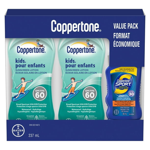 Coppertone Pour Enfants® écran solaire en lotion FPS 60 d’emballage duo plus Coppertone SPORT FPS 30