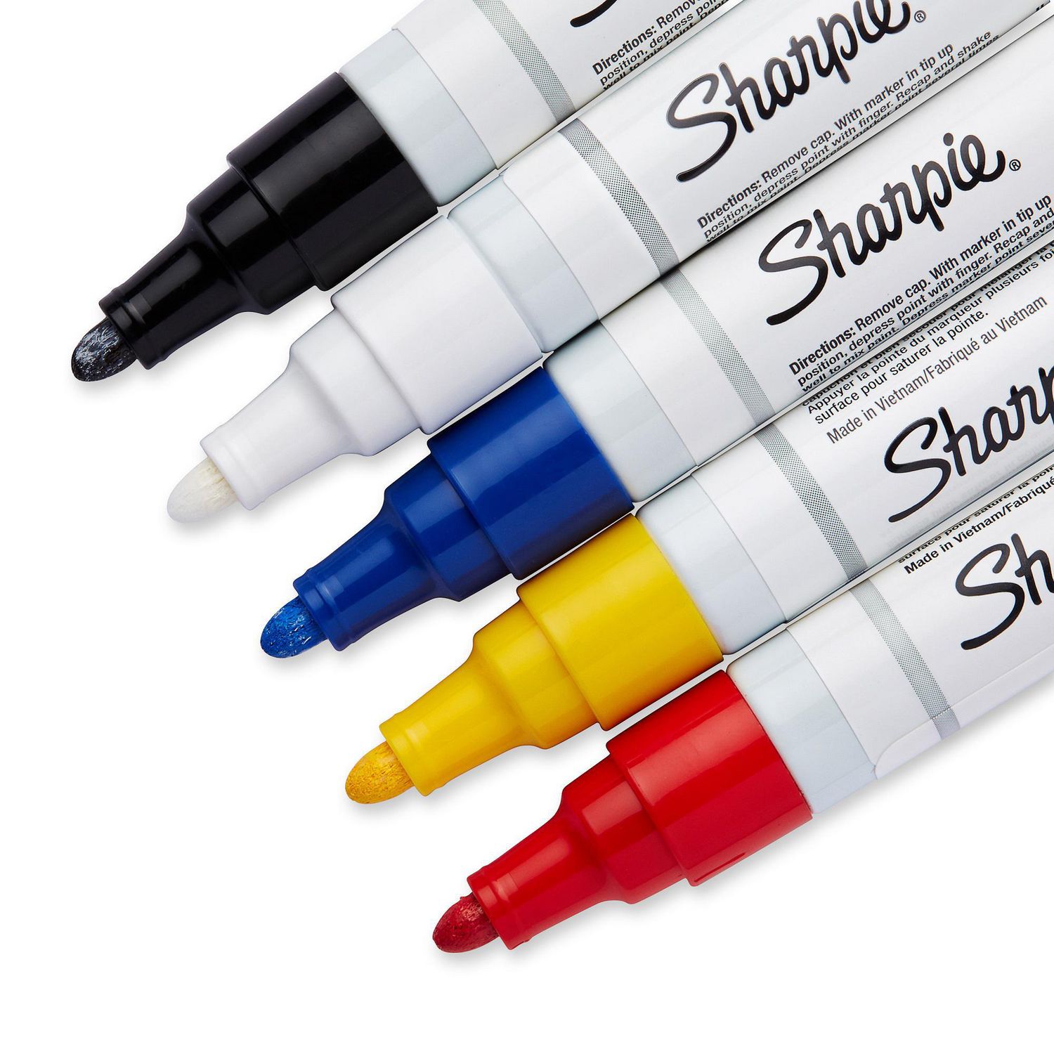 Sharpie marqueur peinture à base d'huile pointe moyenne en couleurs  assorties, Paq. de 5 Marqueur à peinture opaque 