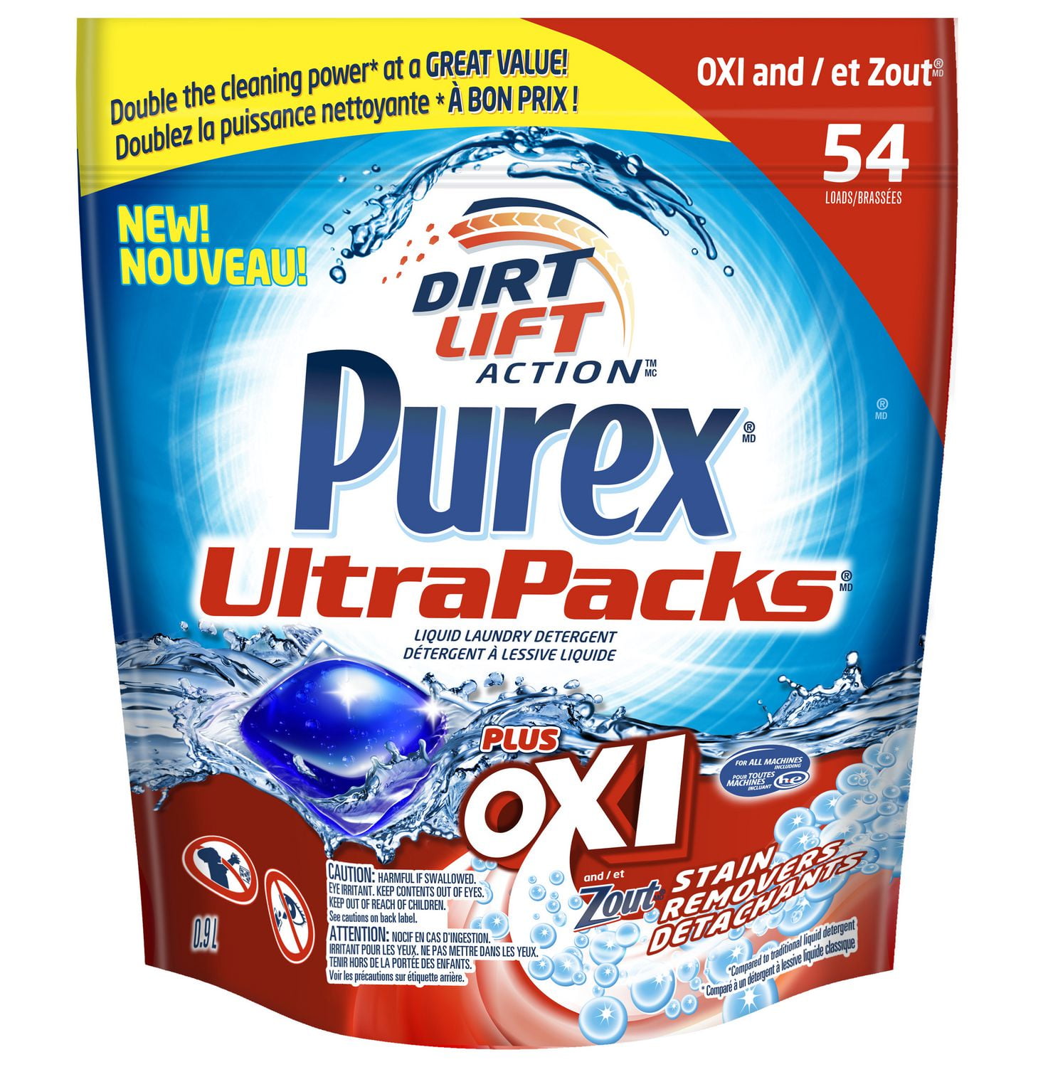 Purex UltraPacks Liquid Laundry Detergent Plus Oxi and Zout 54 loads