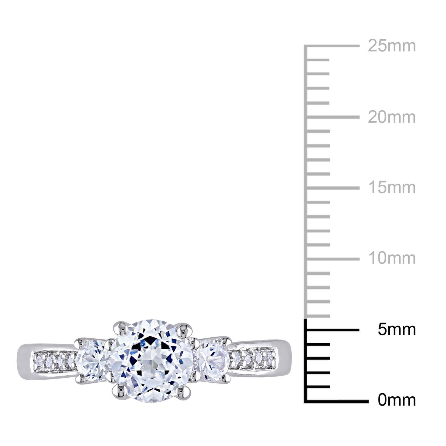 Miabella 1.33 Carat T.G.W. Created White Sapphire and Diamond Accent 10 K White Gold Three-Stone Engagement Ring