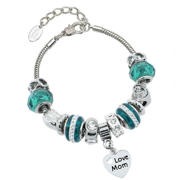 Quintessential Bracelet à breloques "Love Mom" en acier inoxydable