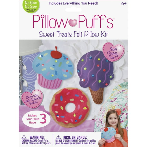Pillow Puffs Ensemble de mini oreiller en feutre sans coudre 5,25 x 3,75 po - petit gâteau et bonbons