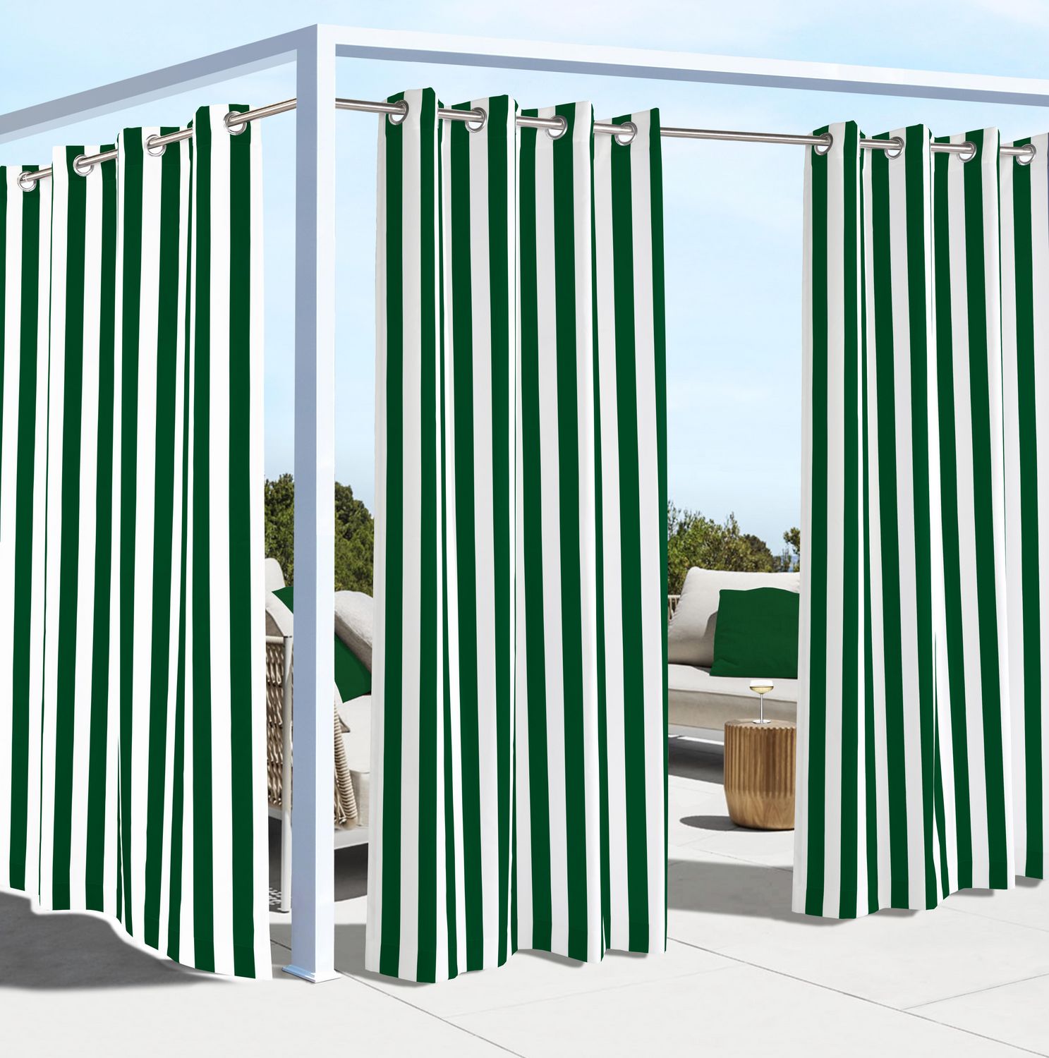 Outdoor Gazebo Stripes Indoor/Outdoor Room Darkening Grommet Curtain