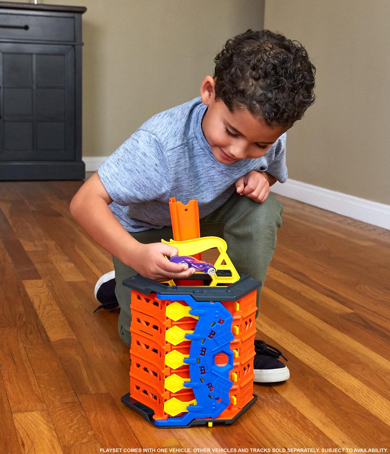 Hot Wheels Roll Out Raceway Track Set, Storage Bucket Unrolls into