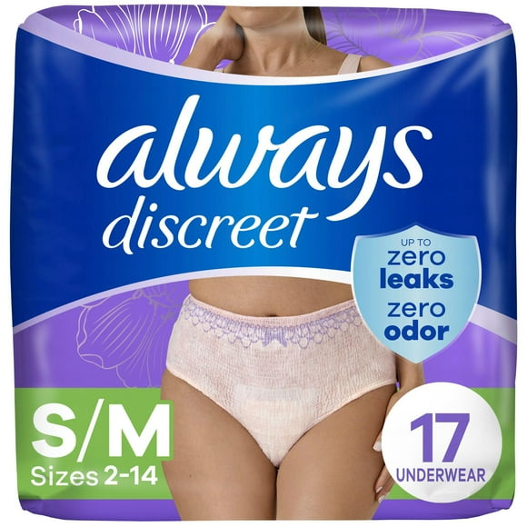 Culottes d’incontinence et de post-partum pour adultes Always Discreet, protègent jusqu’à 100% contre les fuites urinaires, pour femmes, taille P/M, 17;culottes