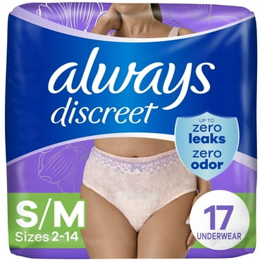 Culottes d’incontinence et de post-partum pour adultes Always Discreet, protègent jusqu’à 100% contre les fuites urinaires, pour femmes, taille P/M, 17;culottes