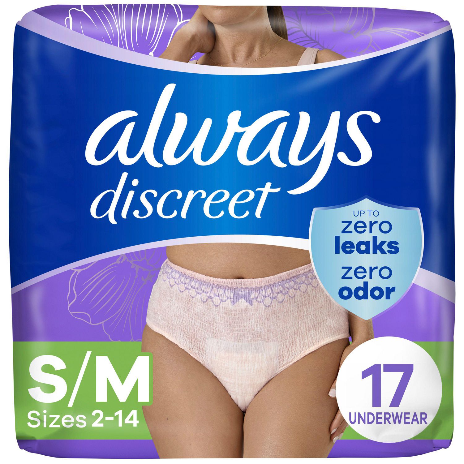 Culottes d’incontinence et de post-partum pour adultes Always Discreet, protègent jusqu’à 100% contre les fuites urinaires, pour femmes, taille P/M, 17;culottes