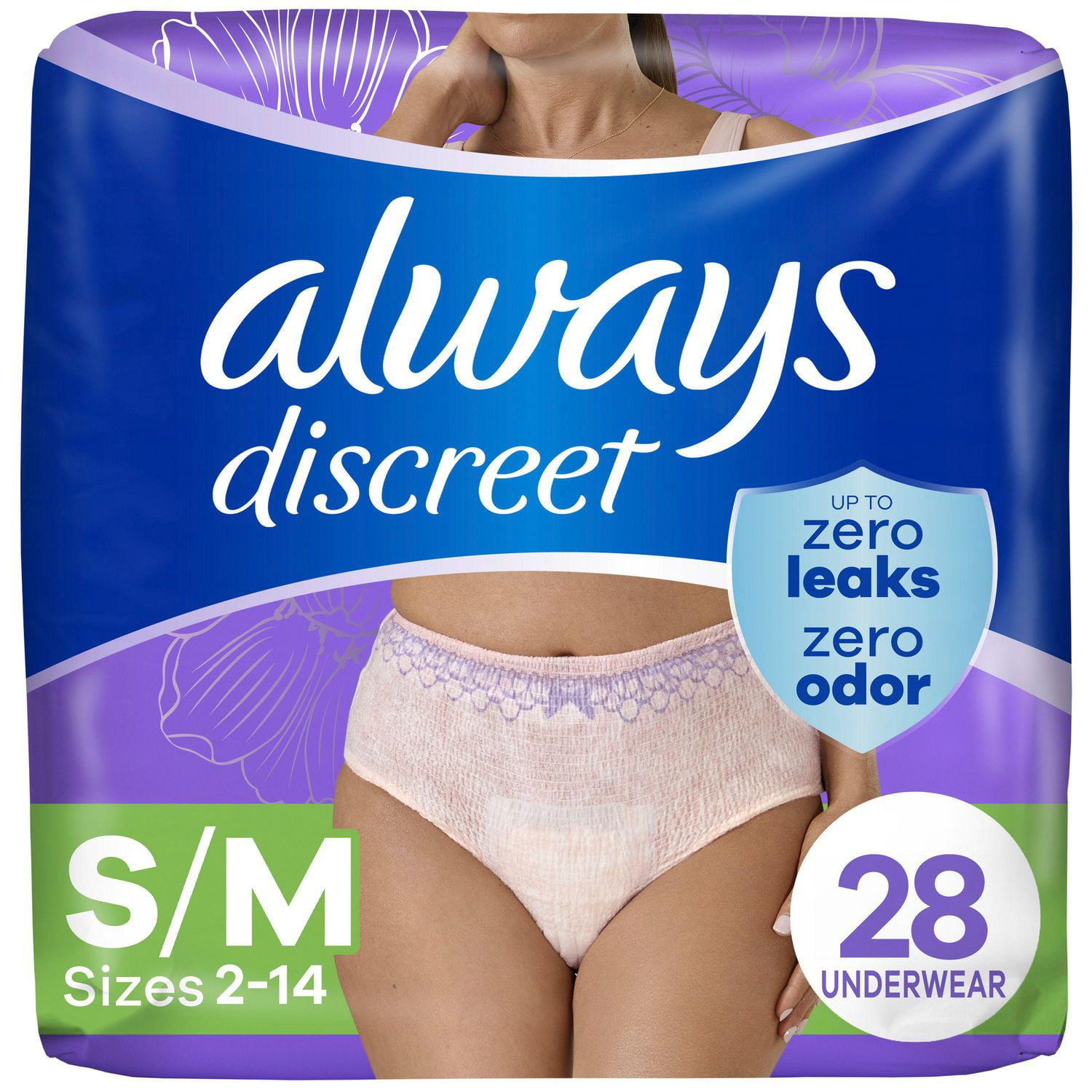 Always Discreet Adult Incontinence Underwear for Women and Postpartum Underwear, S/M, Up to 100% Bladder Leak Protection