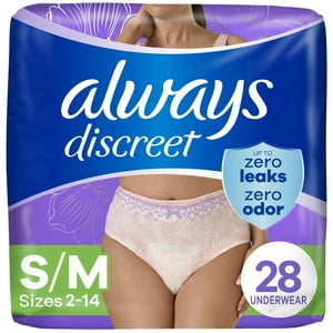 Always Discreet Adult Incontinence Underwear for Women and Postpartum Underwear, S/M, Up to 100% Bladder Leak Protection