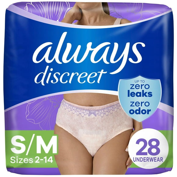 Always Discreet Adult Incontinence Underwear for Women and Postpartum Underwear, S/M, Up to 100% Bladder Leak Protection