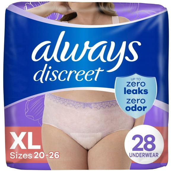 Always Discreet Adult Incontinence Underwear for Women and Postpartum Underwear, XL, Up to 100% Bladder Leak Protection