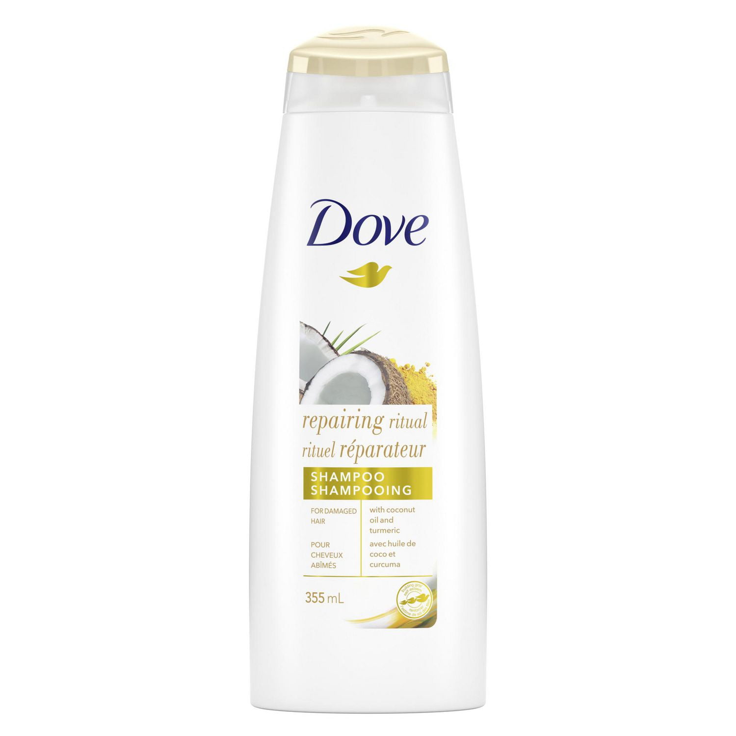 Dove Coconut + Hydration Shampoo nourishes and hydrates dry hair made with  92% natural origin ingredients 355 ml