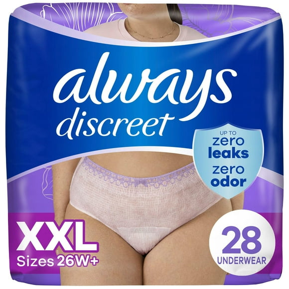 Always Discreet Adult Incontinence Underwear for Women and Postpartum Underwear, XXL, Up to 100% Bladder Leak Protection