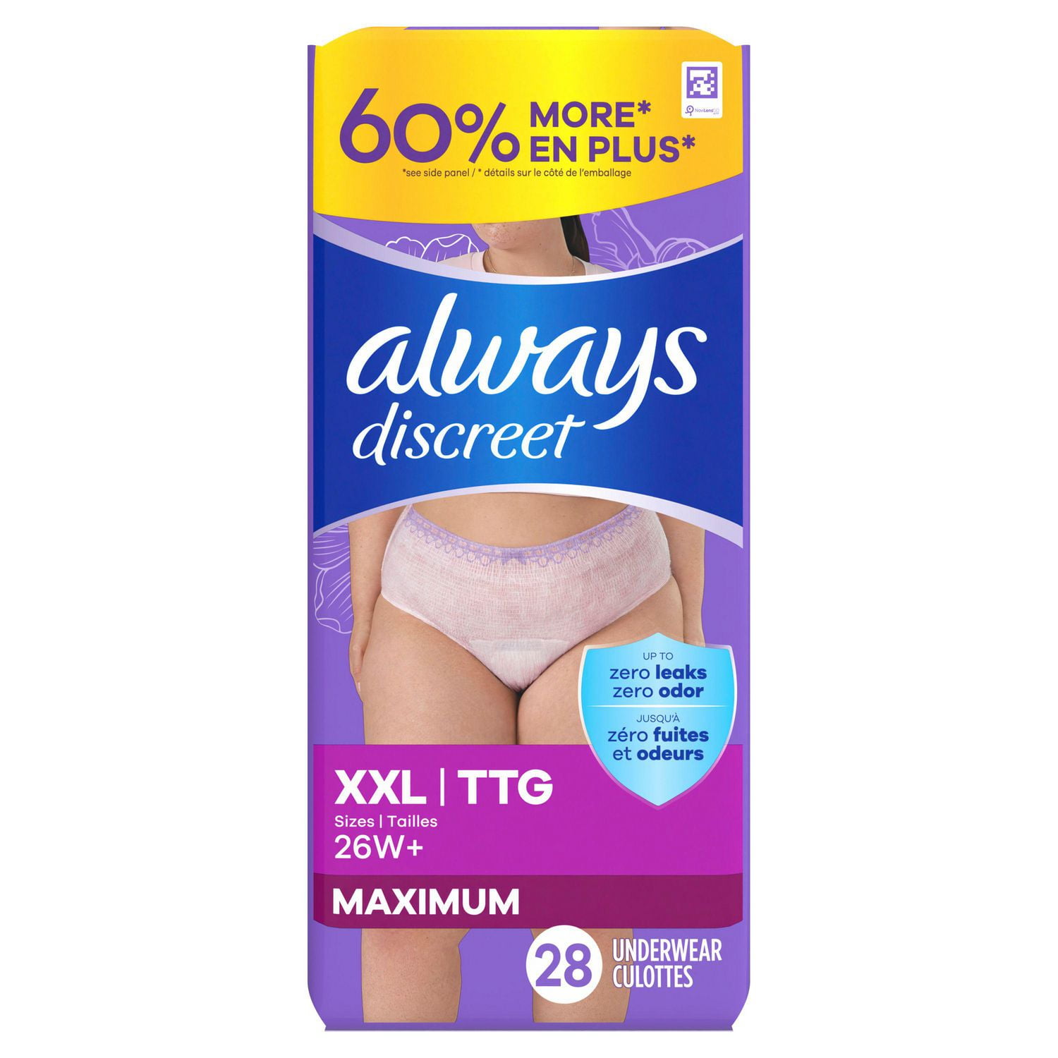 Culottes d’incontinence et de post-partum pour adultes Always Discreet, protègent jusqu’à 100% contre les fuites urinaires, pour femmes, taille TTG, 28;culottes