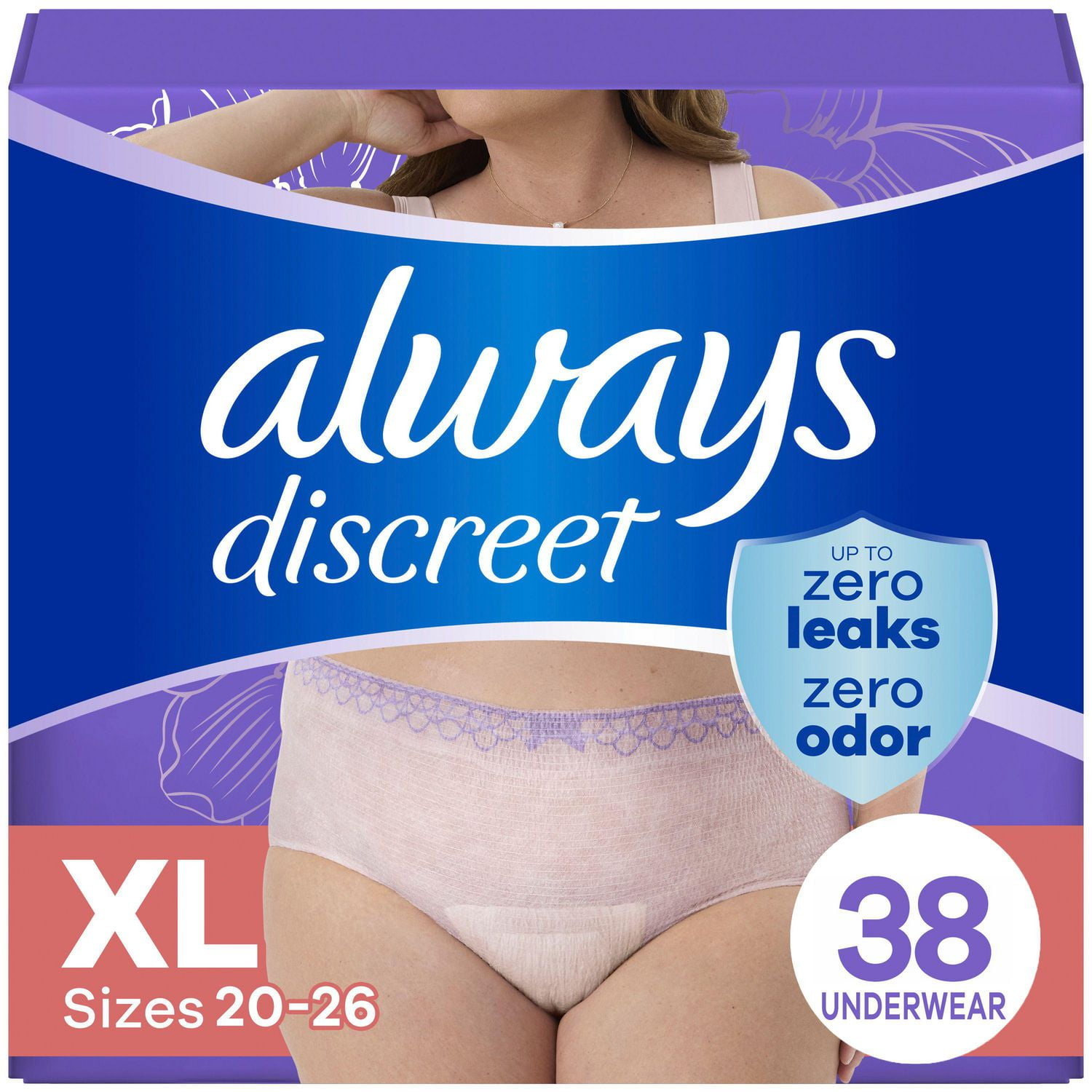 Culottes d’incontinence et de post-partum pour adultes Always Discreet, protègent jusqu’à 100% contre les fuites urinaires, pour femmes, taille TG, 38;culottes