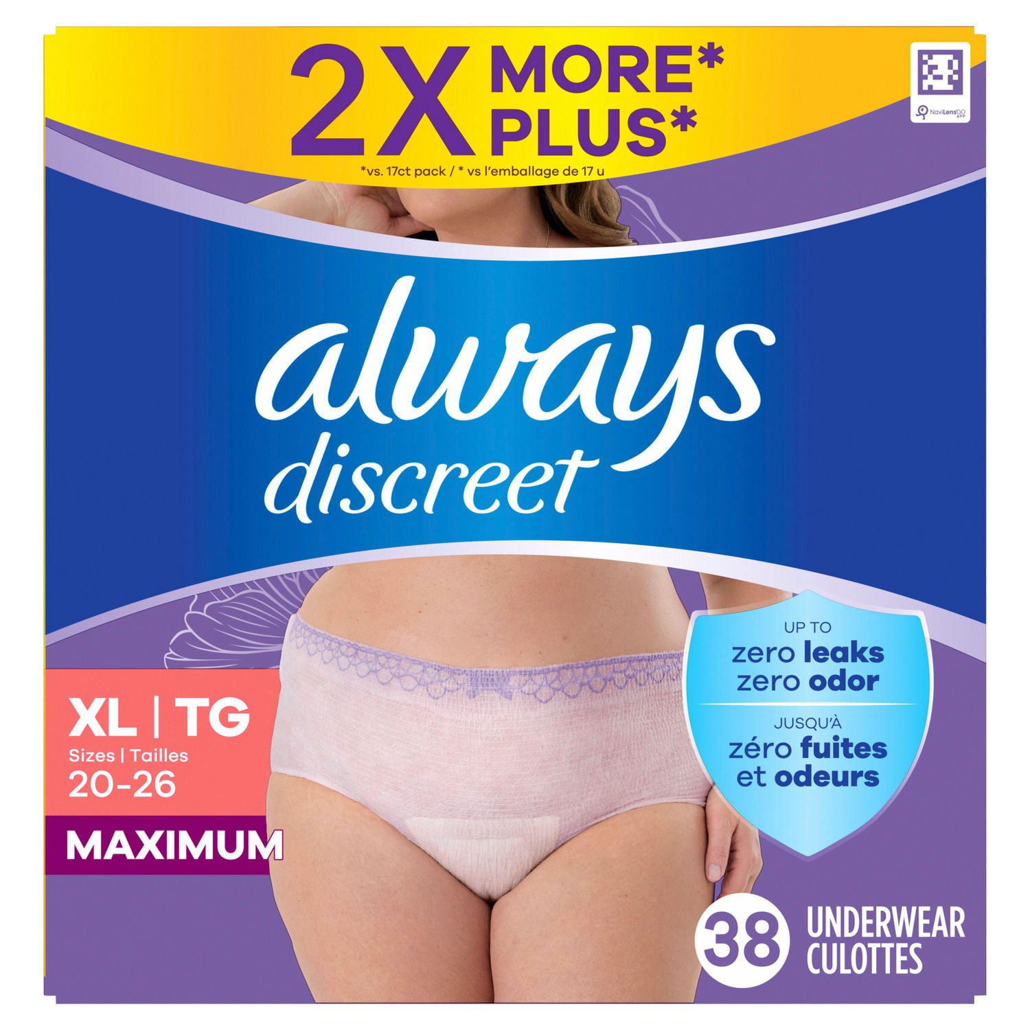 Culottes d’incontinence et de post-partum pour adultes Always Discreet, protègent jusqu’à 100% contre les fuites urinaires, pour femmes, taille TG, 38;culottes
