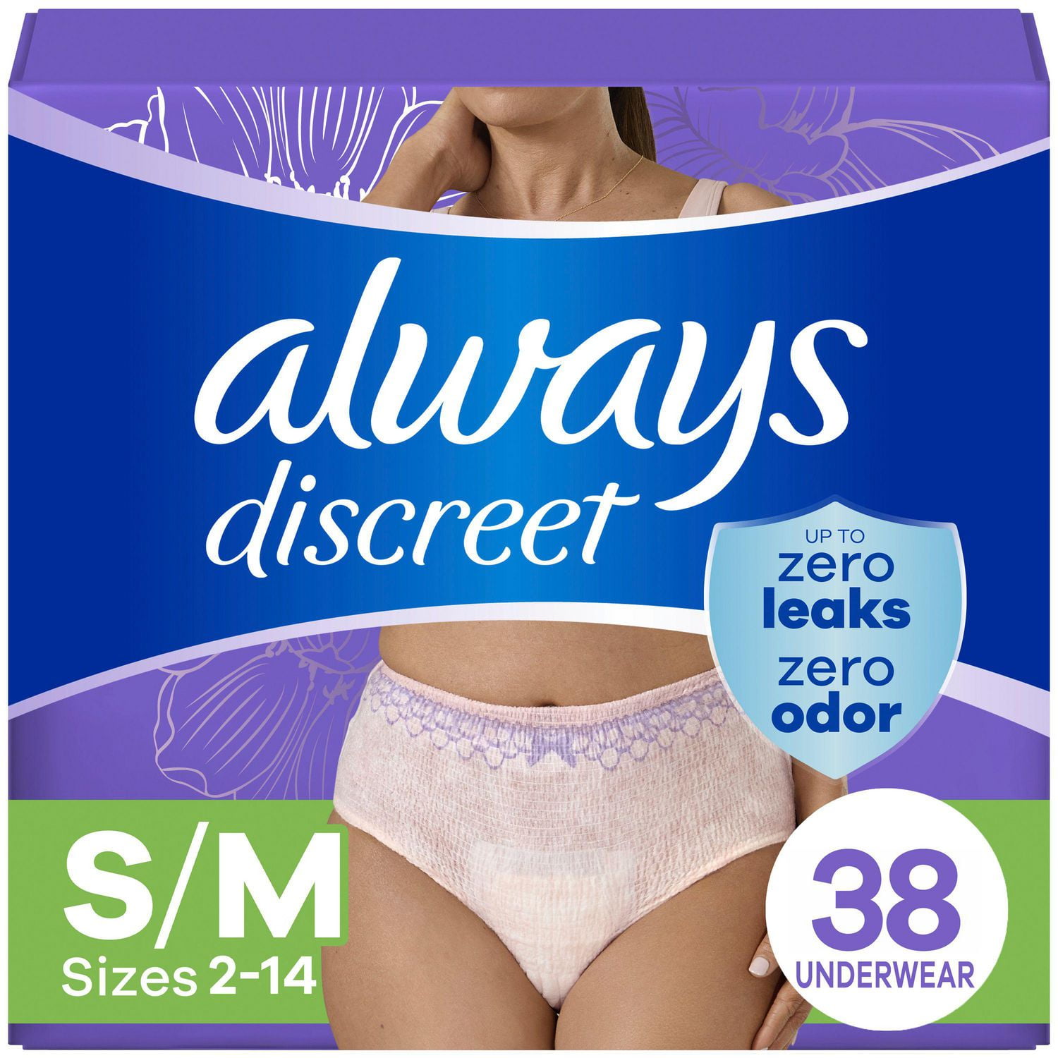 Culottes d’incontinence et de post-partum pour adultes Always Discreet, protègent jusqu’à 100% contre les fuites urinaires, pour femmes, taille P/M, 38;culottes
