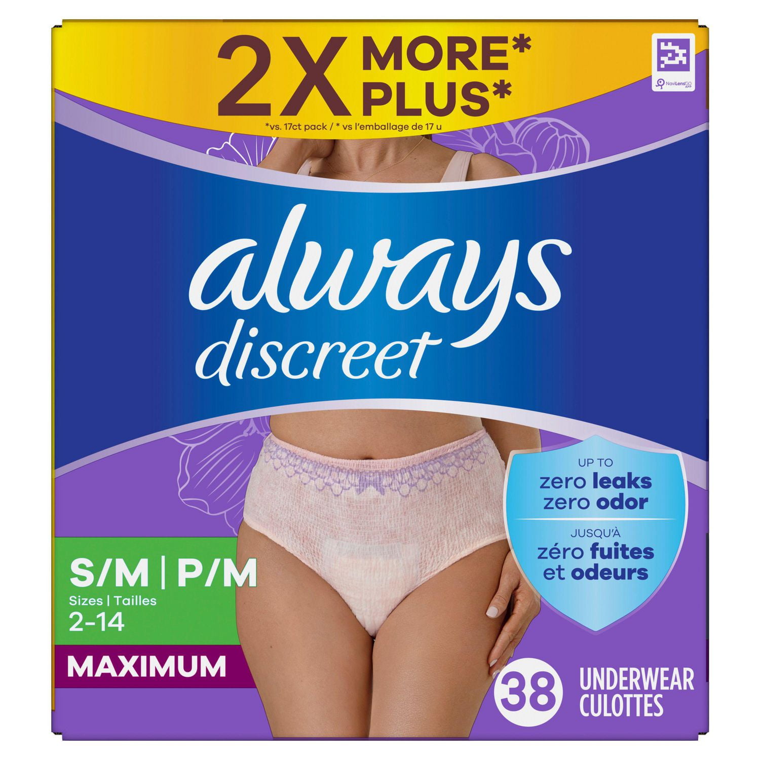 Culottes d’incontinence et de post-partum pour adultes Always Discreet, protègent jusqu’à 100% contre les fuites urinaires, pour femmes, taille P/M, 38;culottes