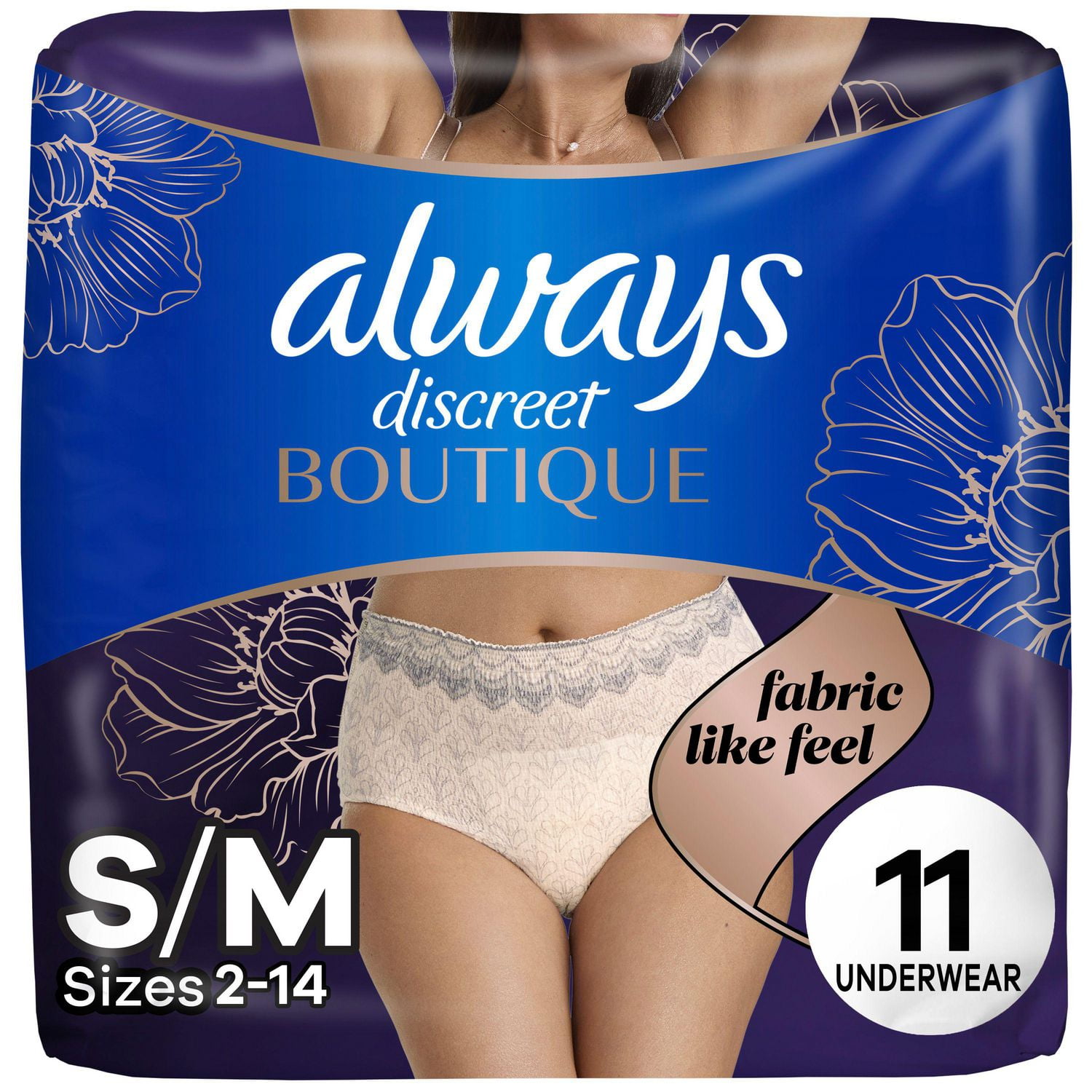 Always Discreet Boutique Incontinence and Postpartum Underwear for Women, Maximum Protection, S/M, Rosy