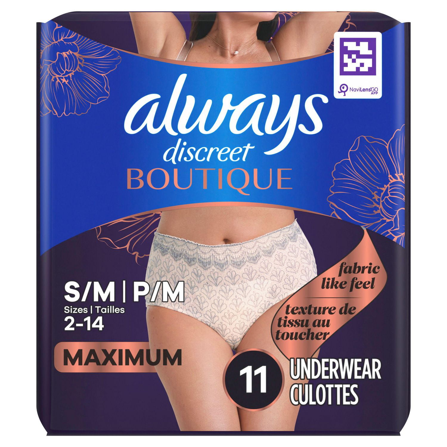 Always Discreet Boutique Incontinence and Postpartum Underwear for Women, Maximum Protection, S/M, Rosy