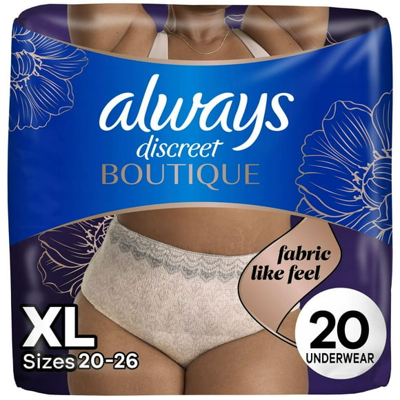Always Discreet Boutique Incontinence and Postpartum Underwear for Women, Maximum Protection, XL, Rosy