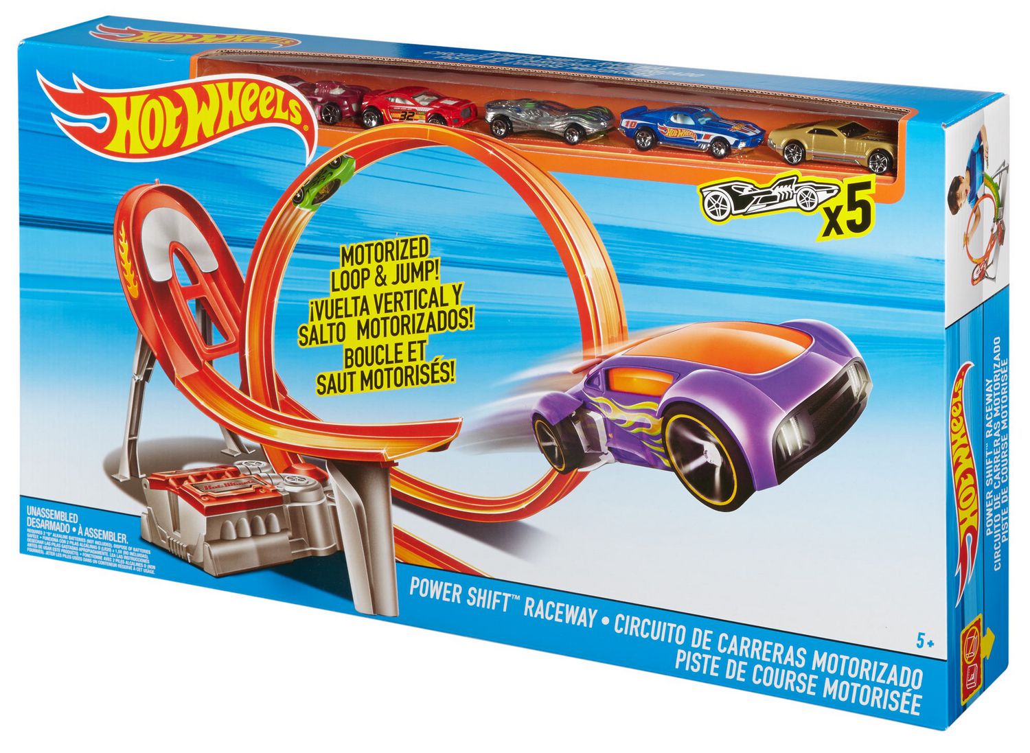 Hot Wheels Power Shift Raceway Track Set Loop & Jump With 5 Cars FCF18 for sale online 