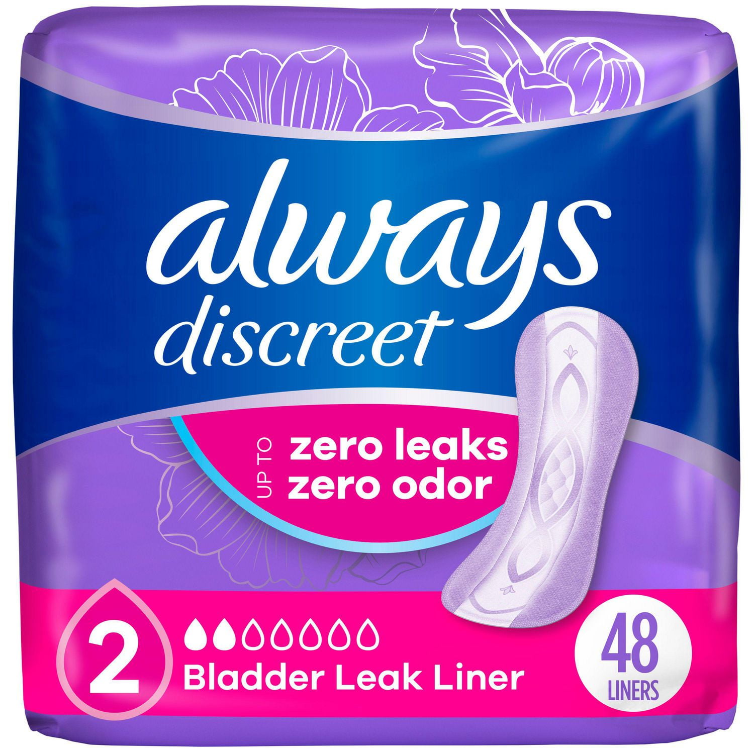 Protège-dessous d’incontinence Always Discreet pour les fuites urinaires, degré d’absorption très léger, taille;2, 48;protège-dessous
