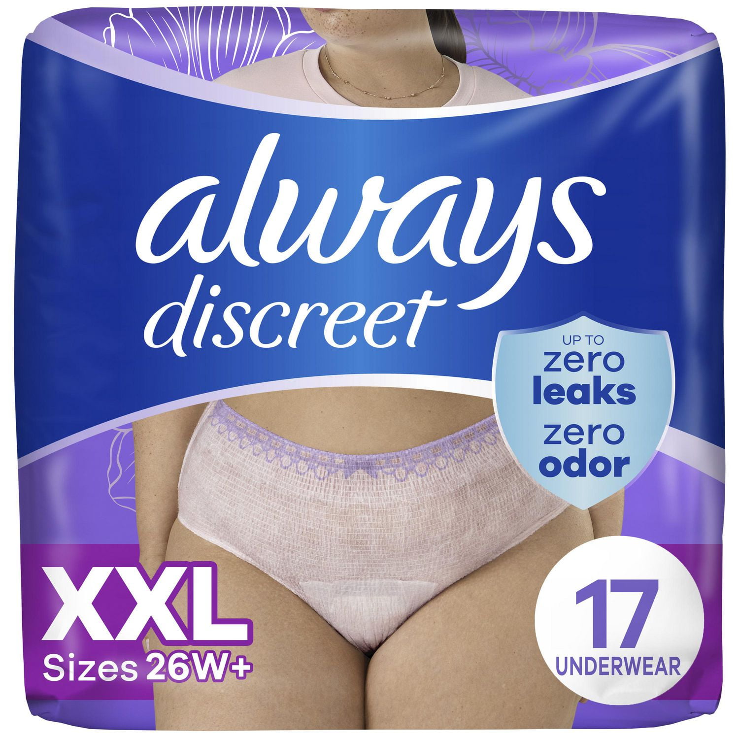 Culottes d’incontinence et de post-partum pour adultes Always Discreet, protègent jusqu’à 100 % contre les fuites urinaires, pour femmes, taille TTG, 17 culottes 17CT