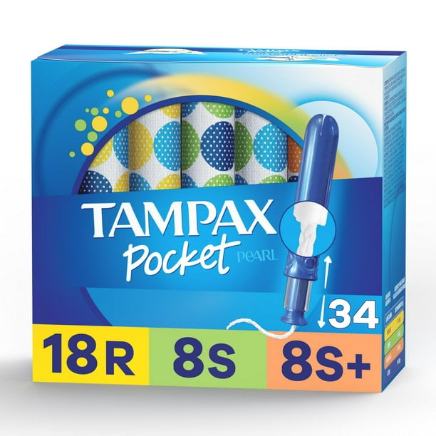 Tampax Pocket Pearl Compact Tampons Trio Pack, Regular/Super/Super Plus  Absorbency with BPA-Free Plastic Applicator and LeakGuard Braid, Unscented  