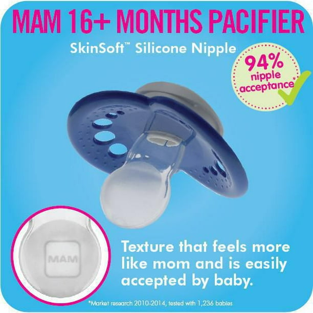 MAM Skin Soft Lot de 2 tétines en silicone 0-6 mois avec boîte de