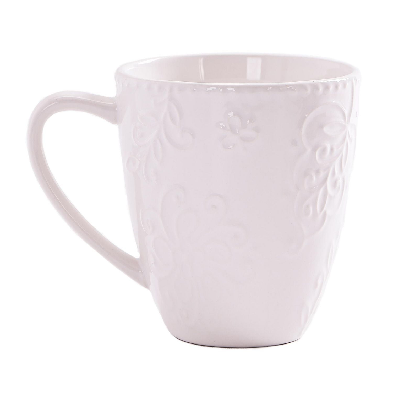 Mainstays White Embossed Ceramic Mug, 16.23 oz, 1 piece, 480ml, ceramic 