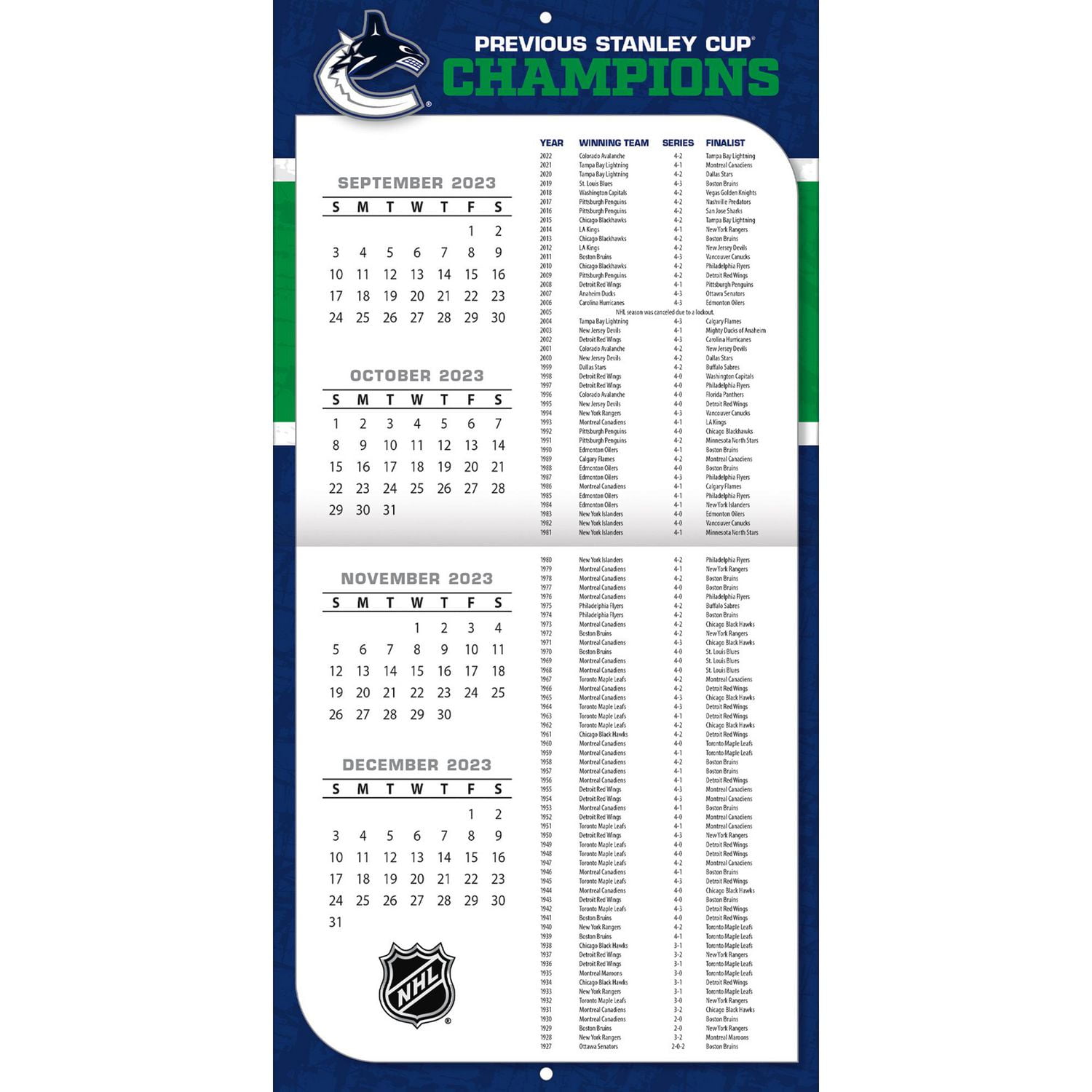 Turner Licensing Vancouver Canucks 2024 12x24 Inch Square Wall Calendar,  9798350601633 