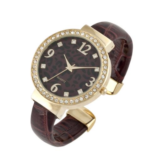 Montre bracelet pour femme à ton or avec cadran à motif animal et bracelet en faux cuir