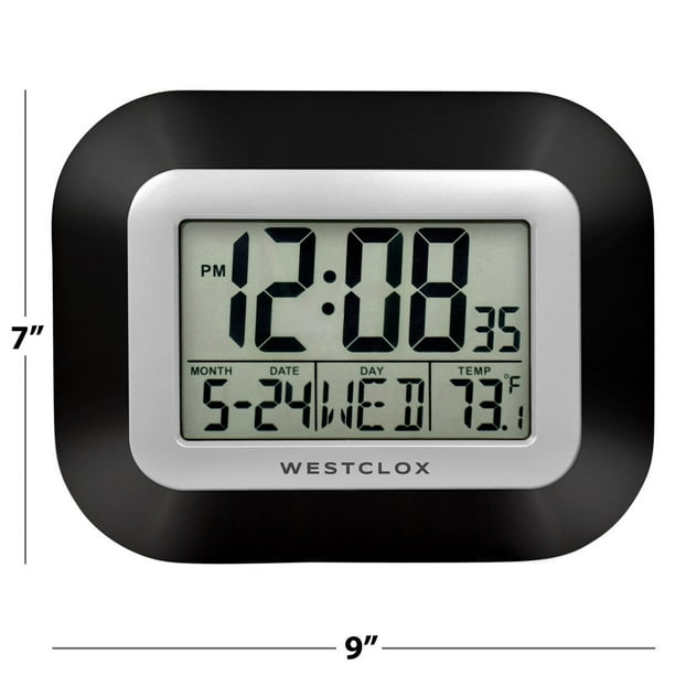 Westclox Classic Horloge murale LCD numérique noire avec date, jour et  température Horloge Murale Numérique LCD Noire 