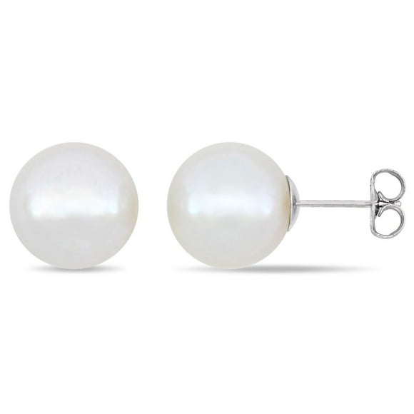 Clous d’oreilles Miabella avec perles d’eau douce cultivées 11-12mm en or blanc 14K