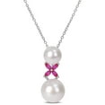 thumbnail image 1 of Miabella Freshwater Cultured Pearl and Created Ruby Sterling Silver Drop Pendant, 1 of 3