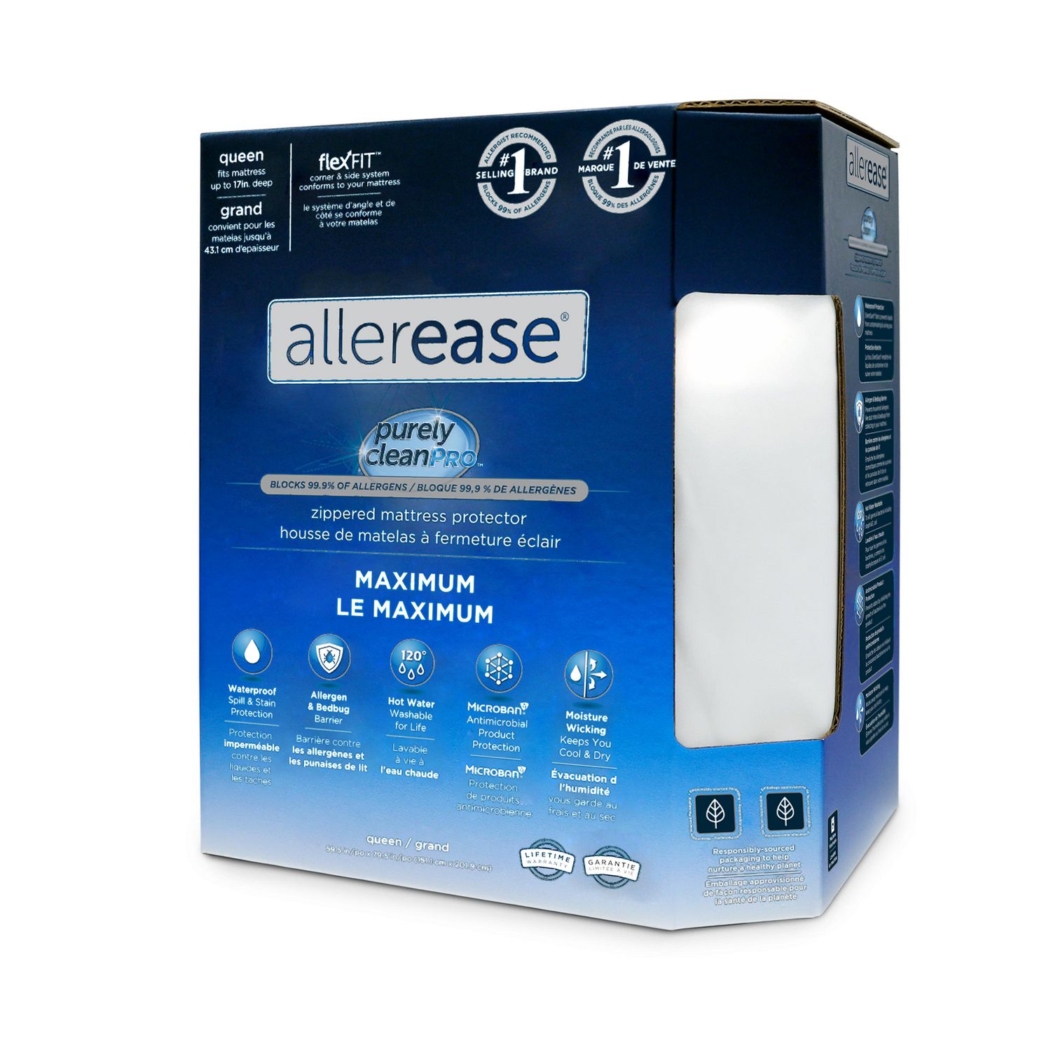 Protège-matelas anti-allergies et anti-punaises de lit AllerEase, à  fermeture éclair, imperméable 