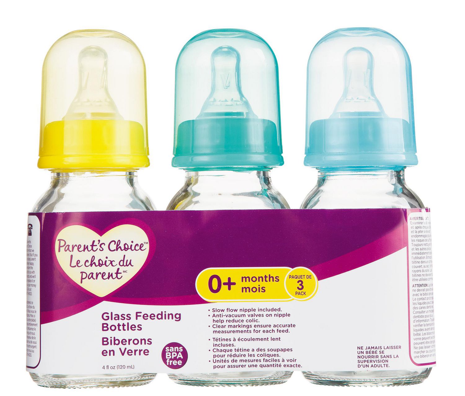 Parent's Choice™ Glass Feeding Bottles 4 fl oz. 3 Pack Walmart Canada