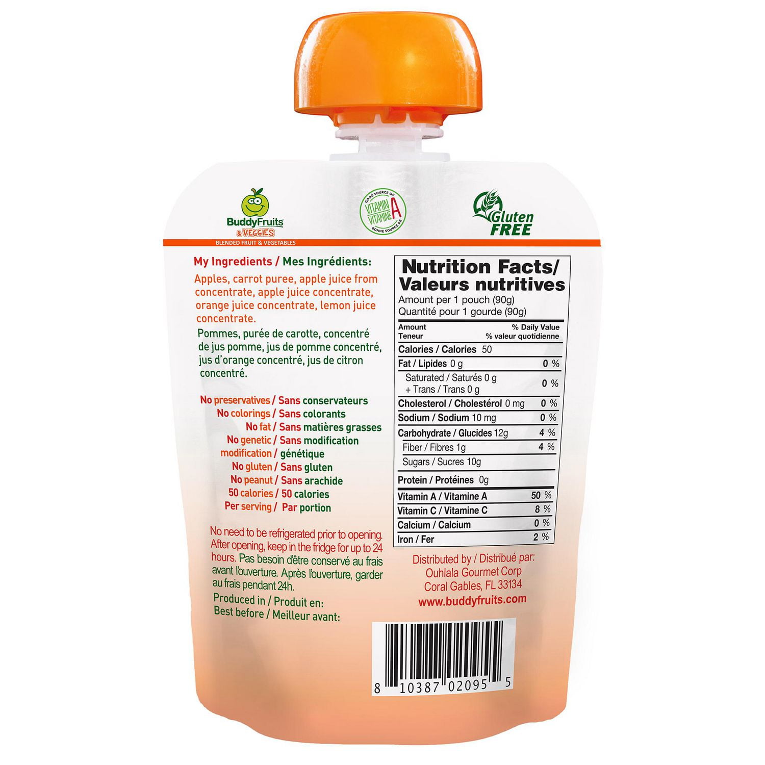 Boisson naturelle aux fruits et légumes mixés Buddy Fruits à pomme, carotte et orange