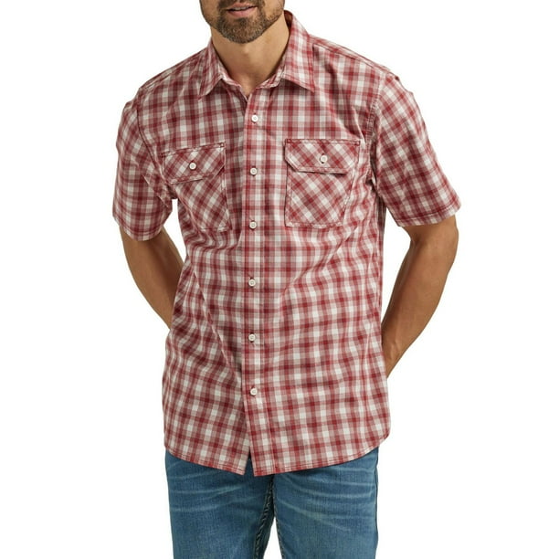 Cromoncent Men's Plaid Flannel Button-Down Shirt - Buffalo Red, Small, Casual Cotton Blend